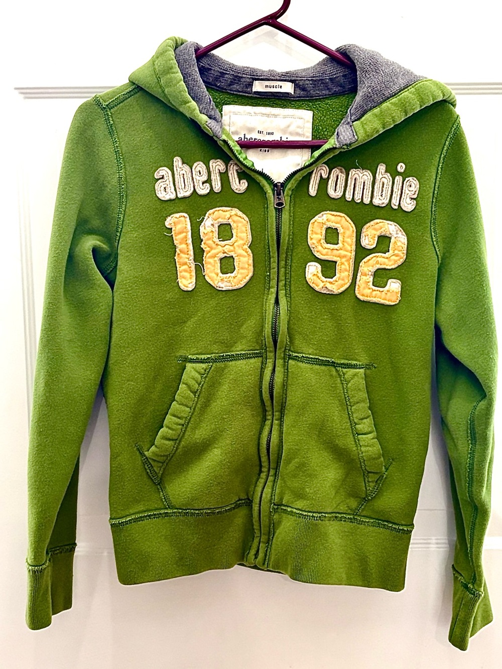 Abercrombie & Fitch Green Hooded Zip-Up Sweatshirt with Yellow Appliqué